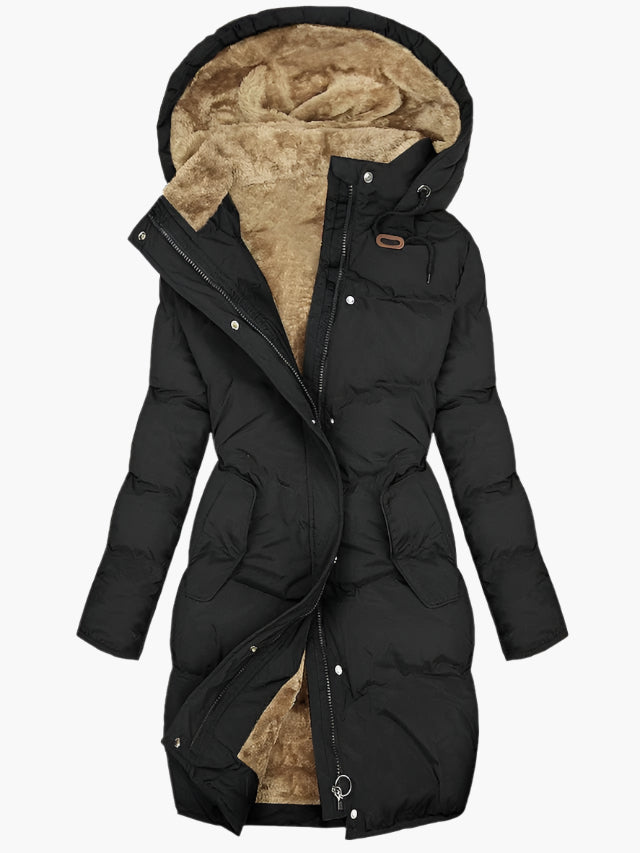 Long women’s down jacket with a hood and cosy lining - J&B; - 1 - London-stylehouse.com