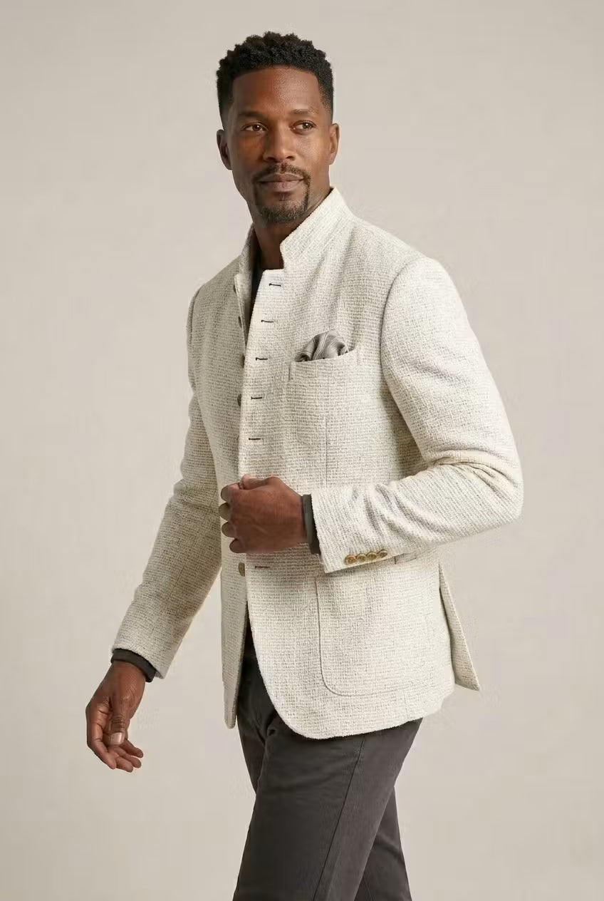 Bespoke men’s jacket with a stand-up collar and elegant button details - J&B; - 5 - London-stylehouse.com