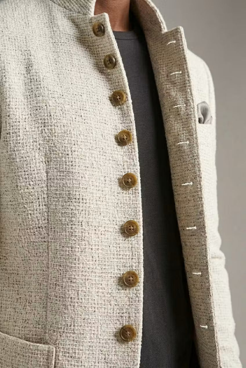 Bespoke men’s jacket with a stand-up collar and elegant button details - J&B; - 3 - London-stylehouse.com