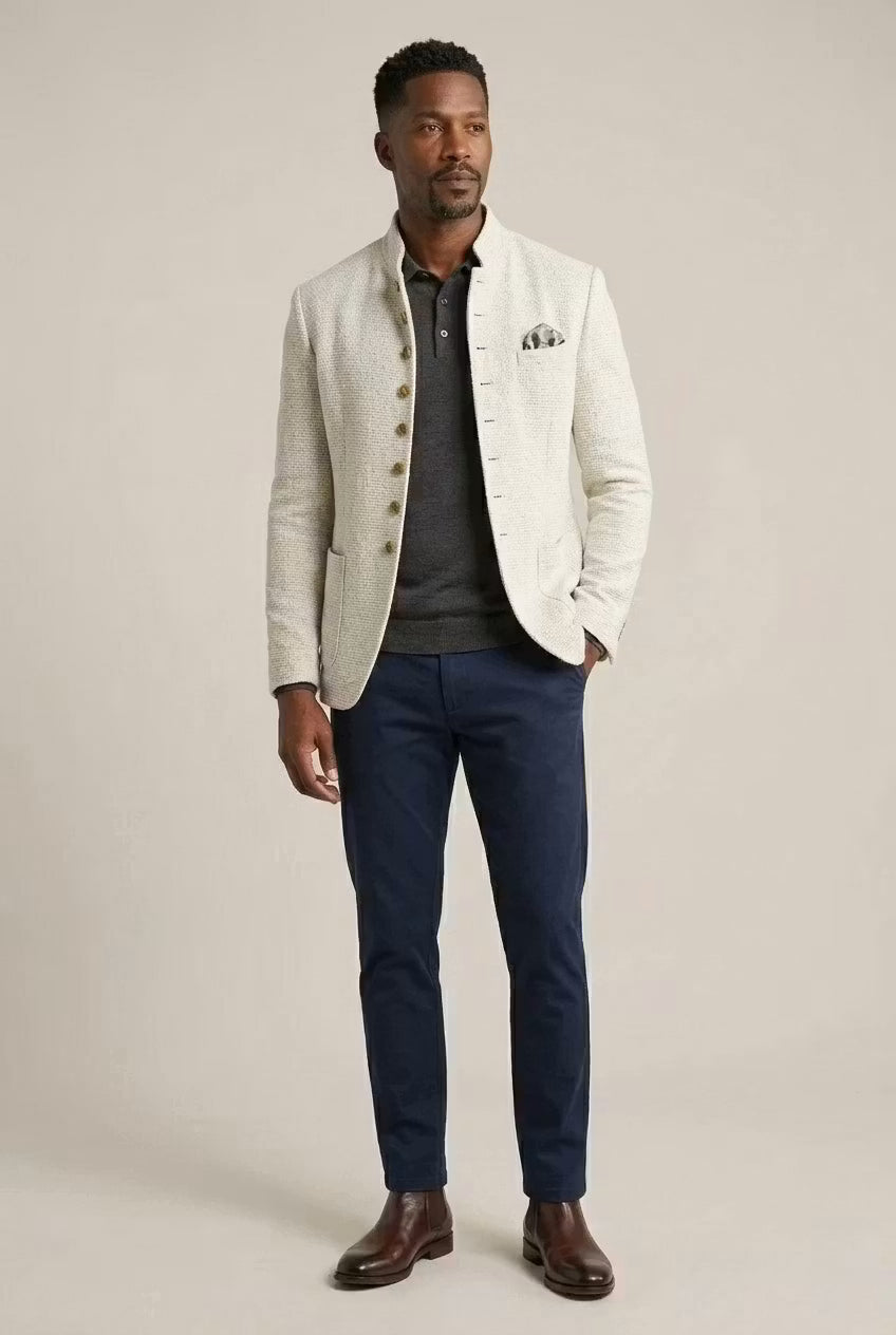 Bespoke men’s jacket with a stand-up collar and elegant button details - J&B; - 6 - London-stylehouse.com