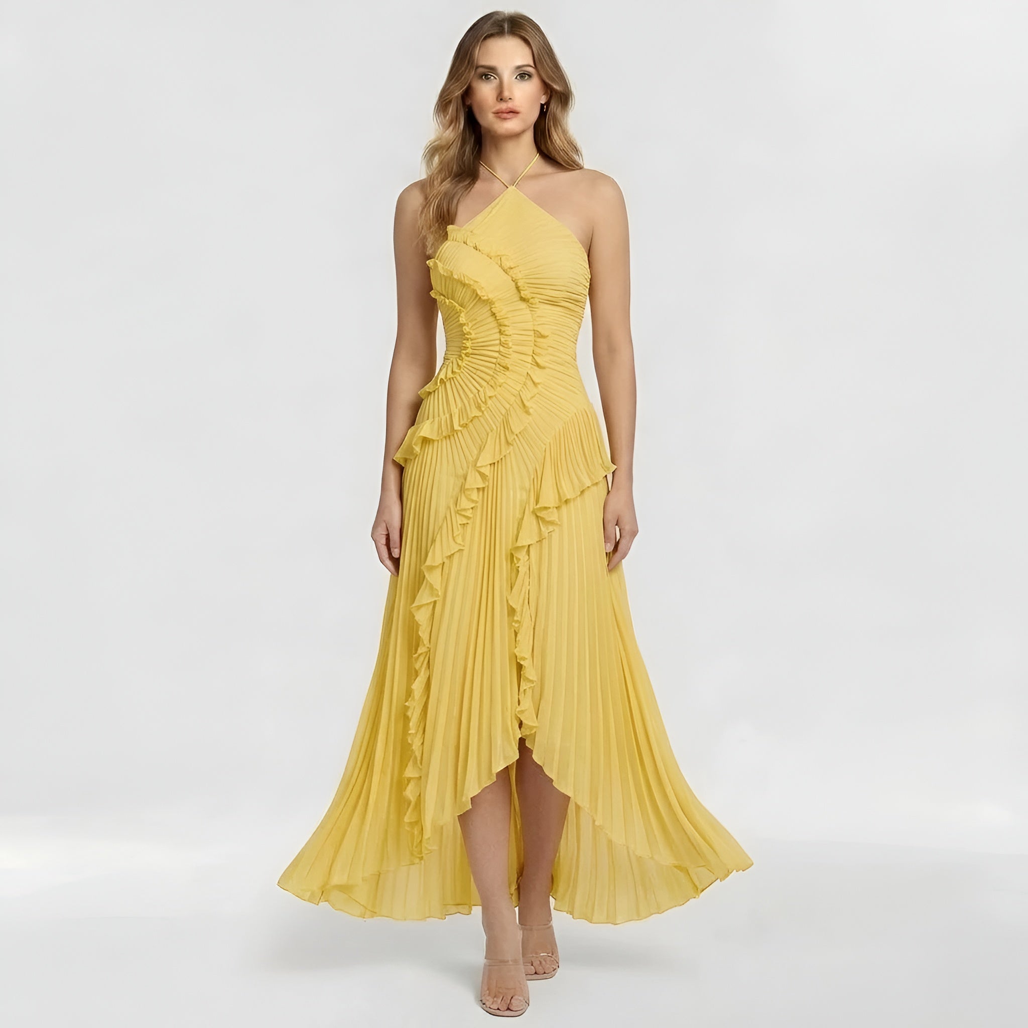 Ingrid – Elegant long dress with ruffles and pleats for Women - Image 5