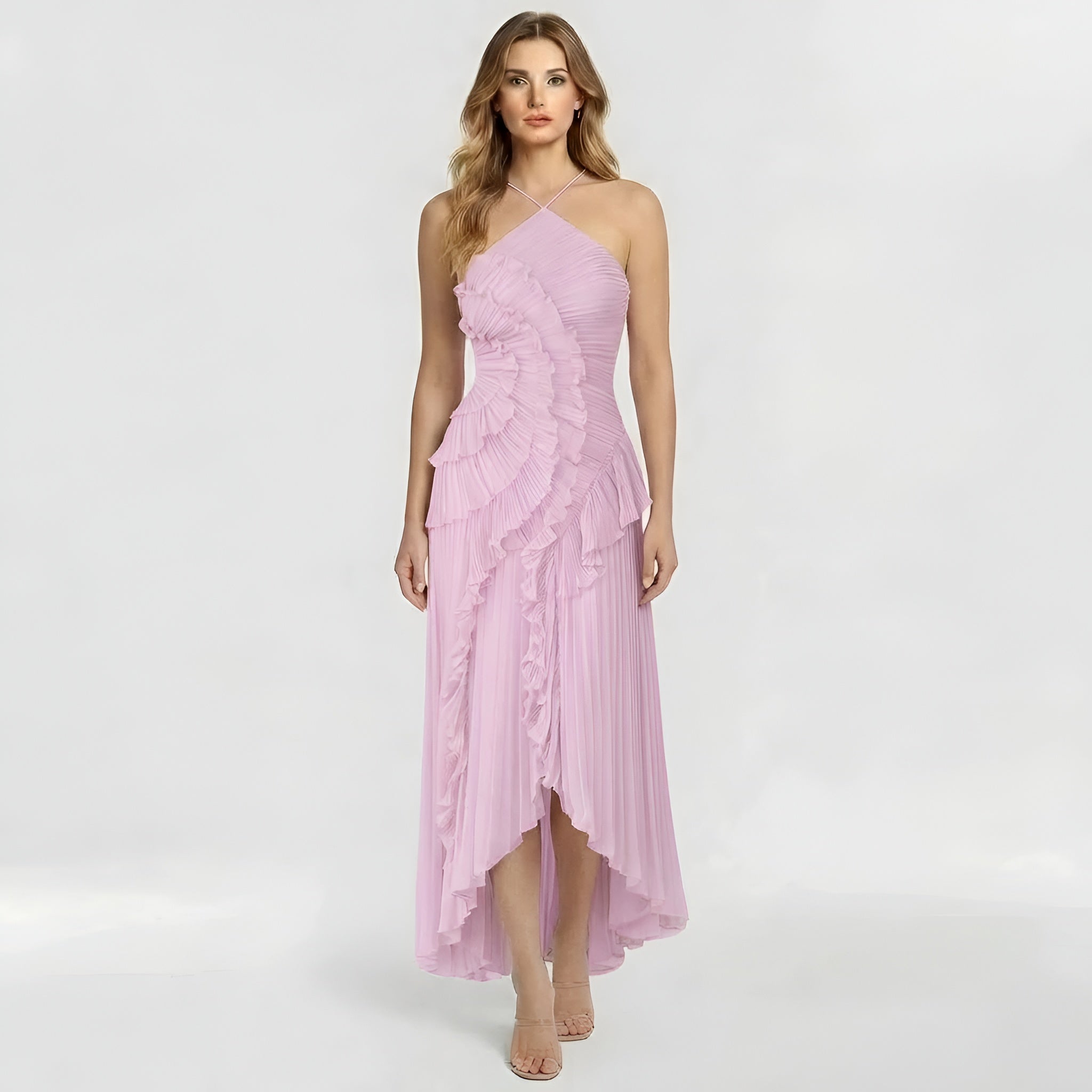 Ingrid – Elegant long dress with ruffles and pleats for Women - Image 6
