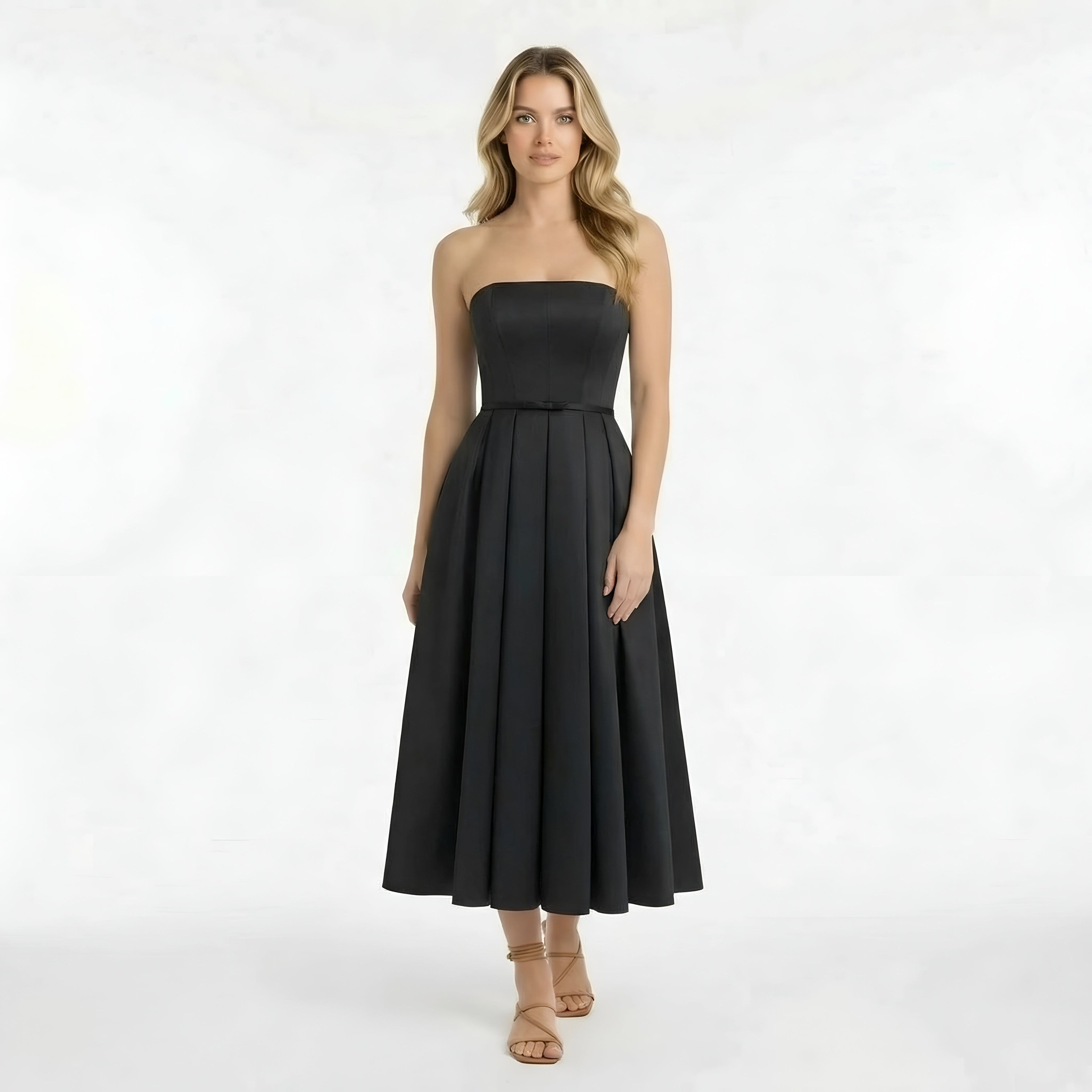 Gisela – Elegant strapless midi dress with full skirt for Women - Image 1