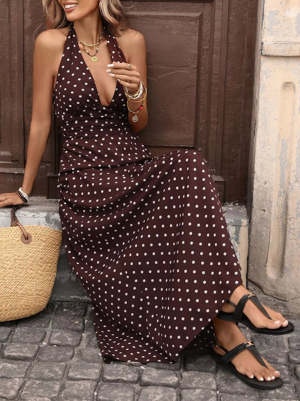 Claudia – Elegant Halter Neck Maxi Dress - Image 3