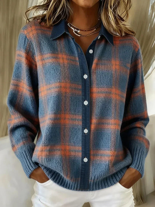Chloe – Soft Plaid Button-Up Knit Shirt for Women