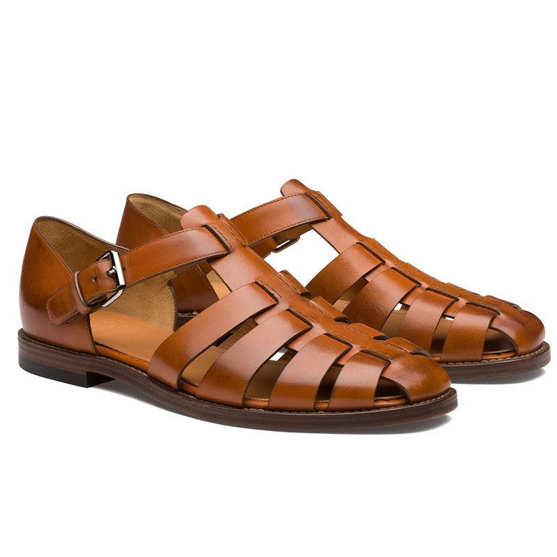David – Men’s Leather Sandals Roman Style with Buckle - Image 4