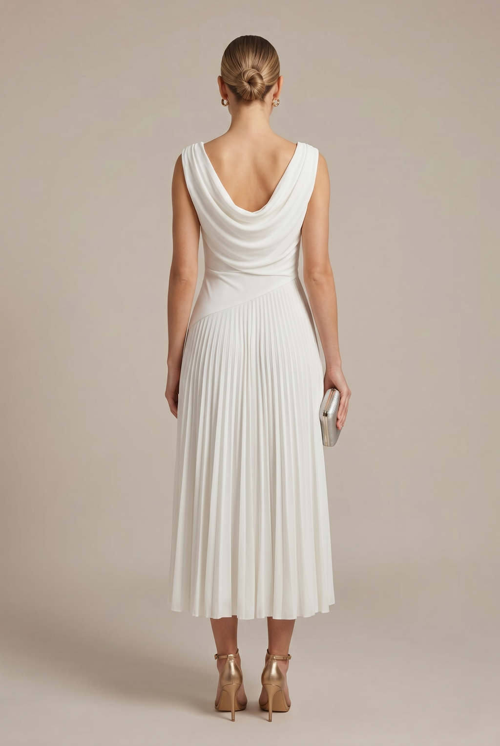 Mila – Sleeveless Draped Pleated Collar Dress - Image 3