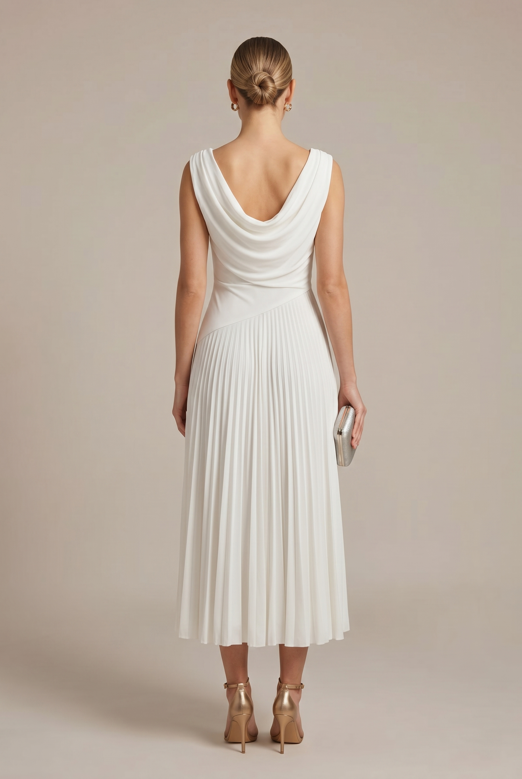 Mila – Sleeveless Draped Pleated Collar Dress - Image 3