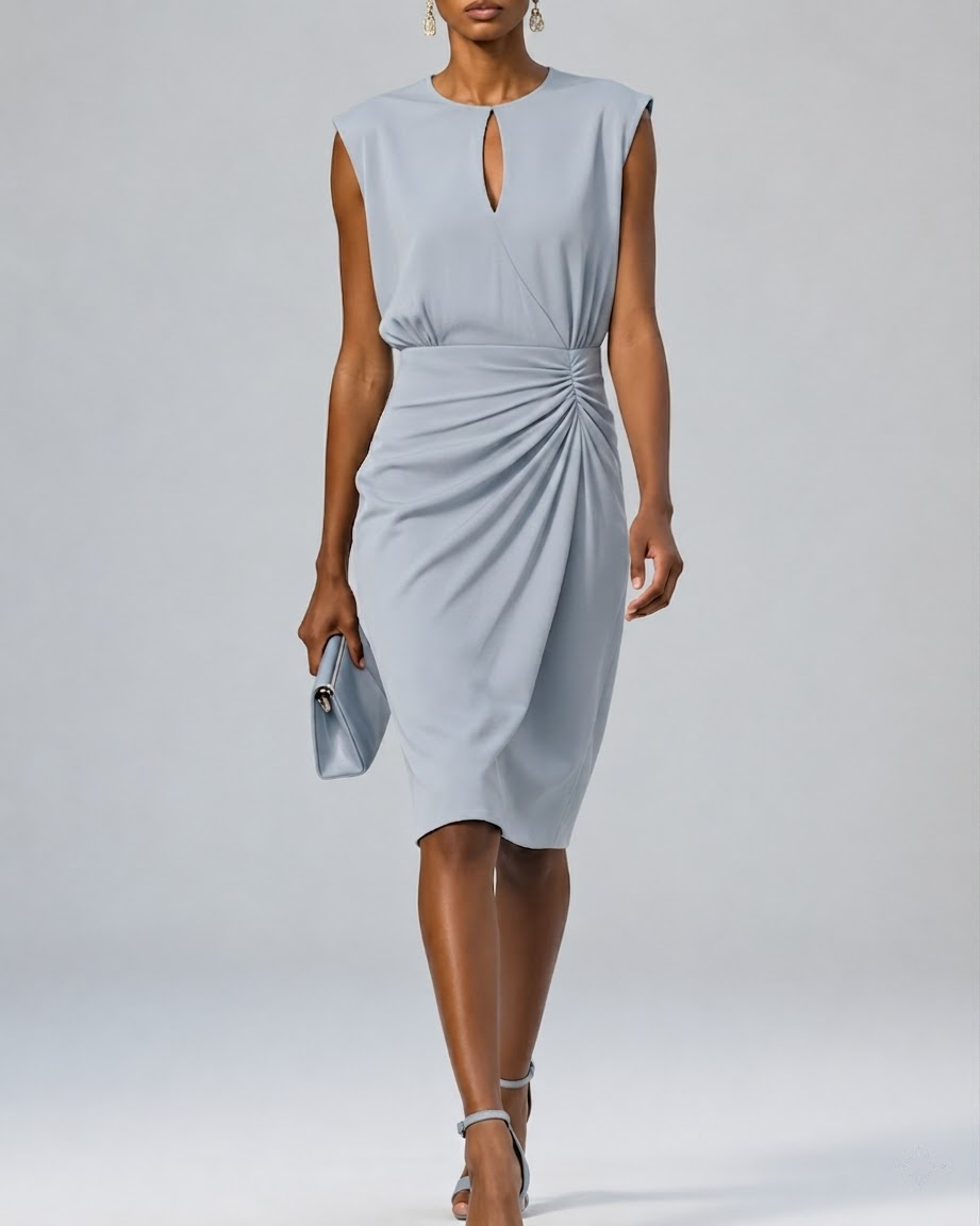 Laura – Elegant midi cocktail dress with a keyhole neckline for Women