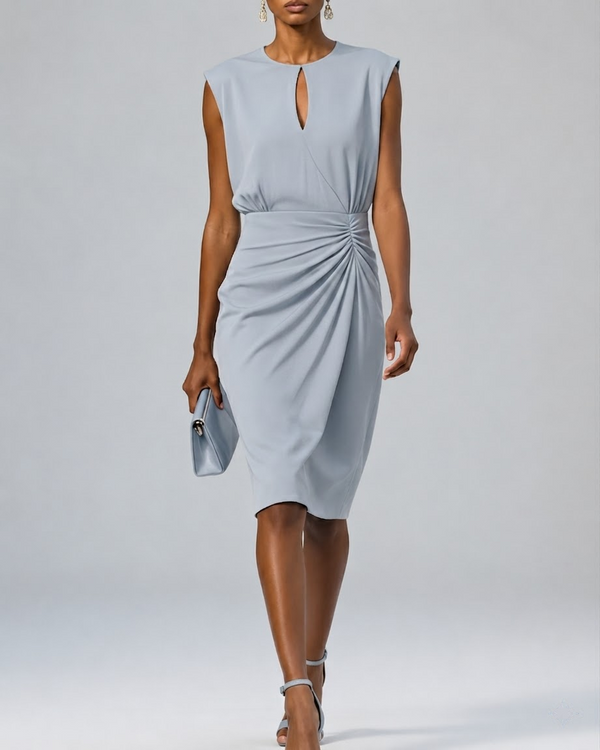 Laura – Elegant midi cocktail dress with a keyhole neckline for Women