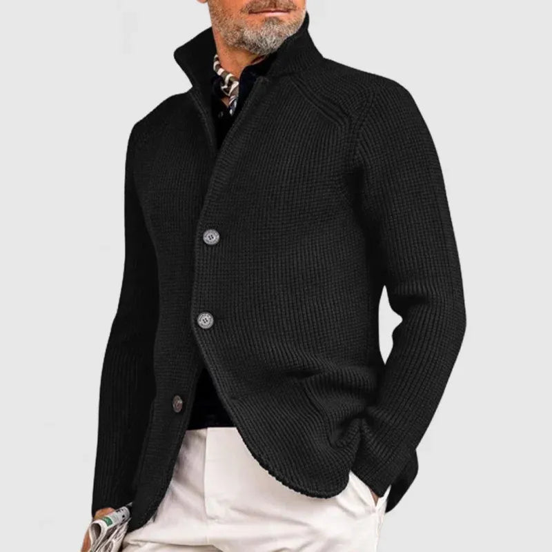Men's cardigan with a high collar and button placket | L&S - 2 - London-stylehouse.com