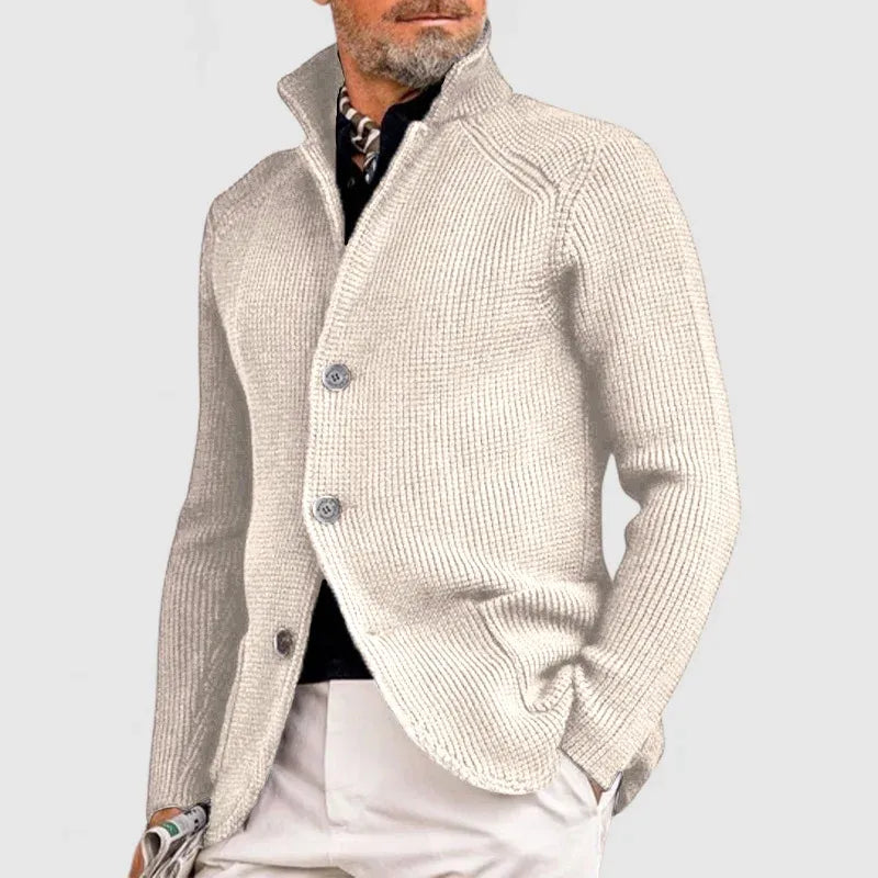 Men's cardigan with a high collar and button placket | L&S - 3 - London-stylehouse.com