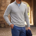 Men's zip-up sweater in textured finish | L&S - 4 - London-stylehouse.com