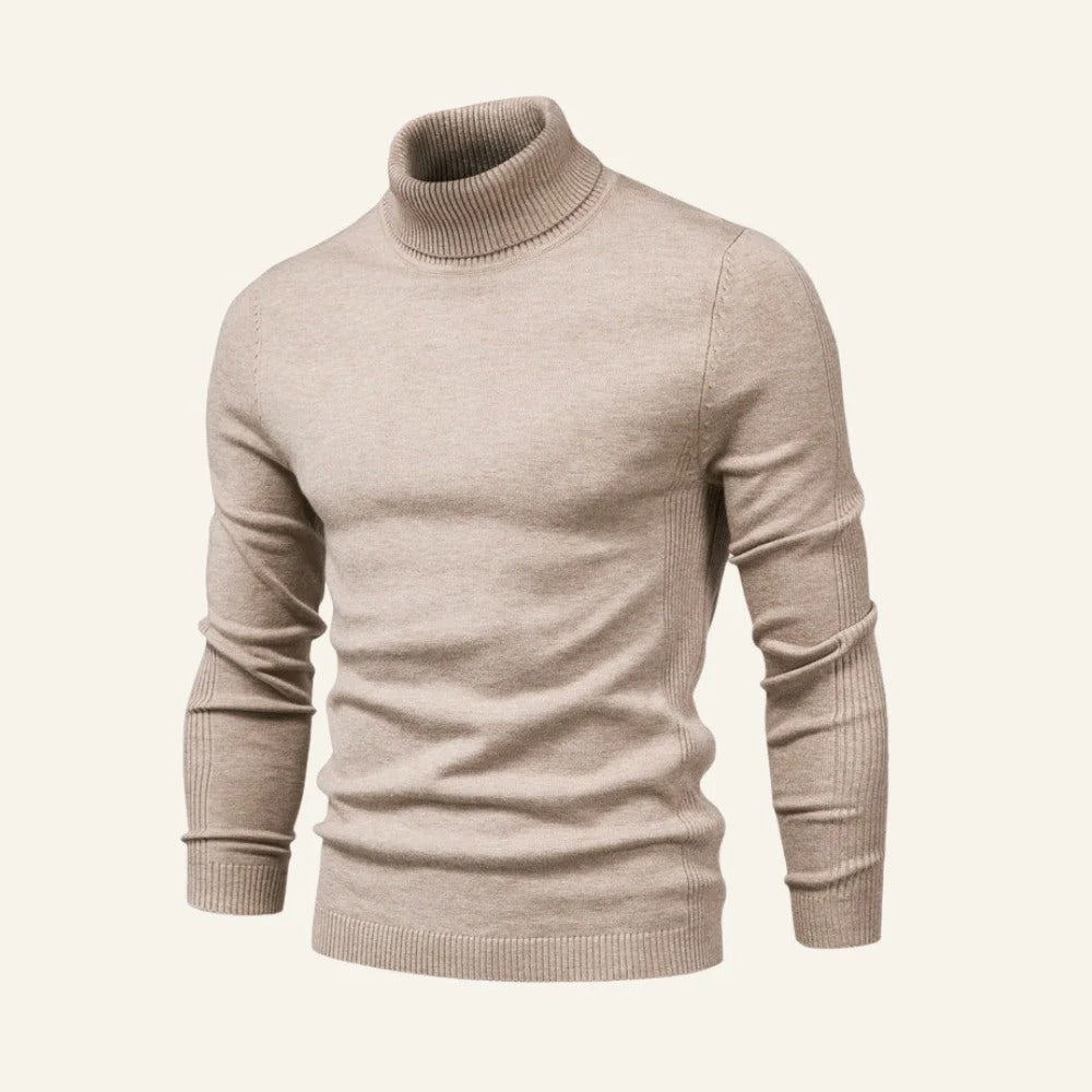 Men's Slim-Fit Turtleneck Sweater with Ribbed Cuffs | L&S - 4 - London-stylehouse.com