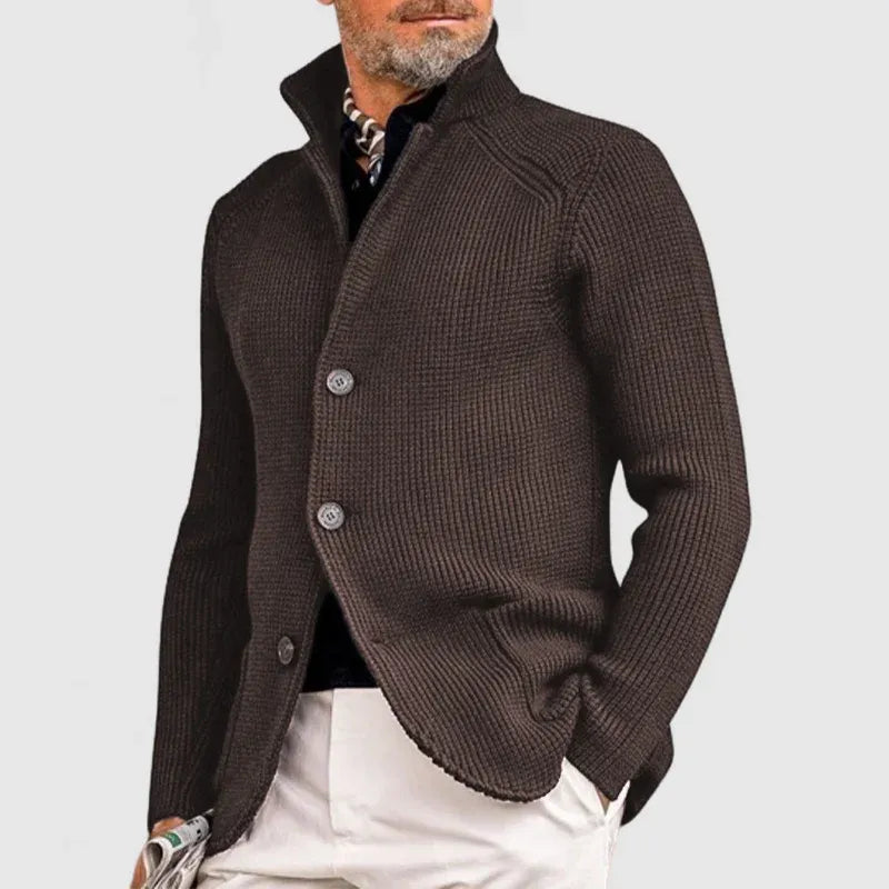 Men's cardigan with a high collar and button placket | L&S - 5 - London-stylehouse.com