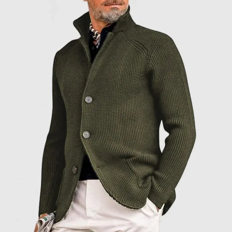 Men's cardigan with a high collar and button placket | L&S - 6 - London-stylehouse.com