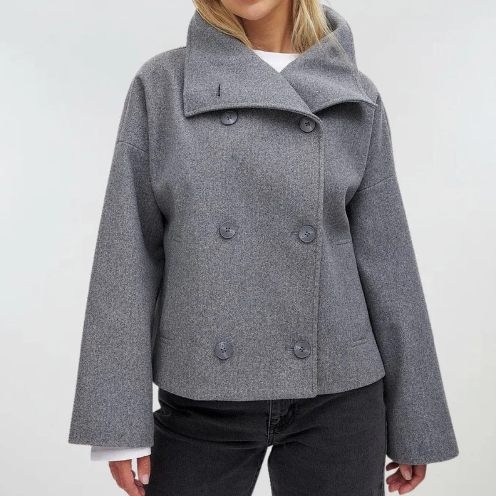 Women's double-breasted jacket with wide lapel and relaxed fit | L&S - 8 - London-stylehouse.com
