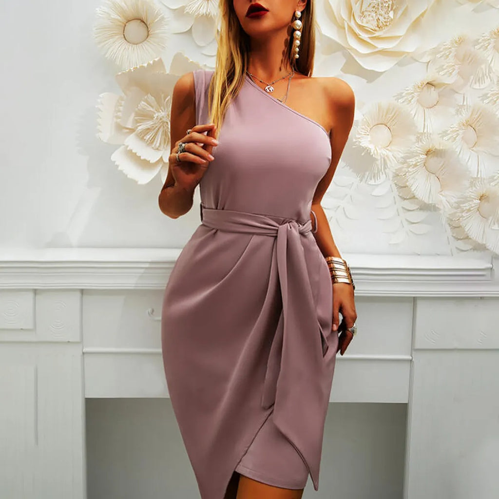 Alina – Women One-Shoulder Wrap with belt Dress