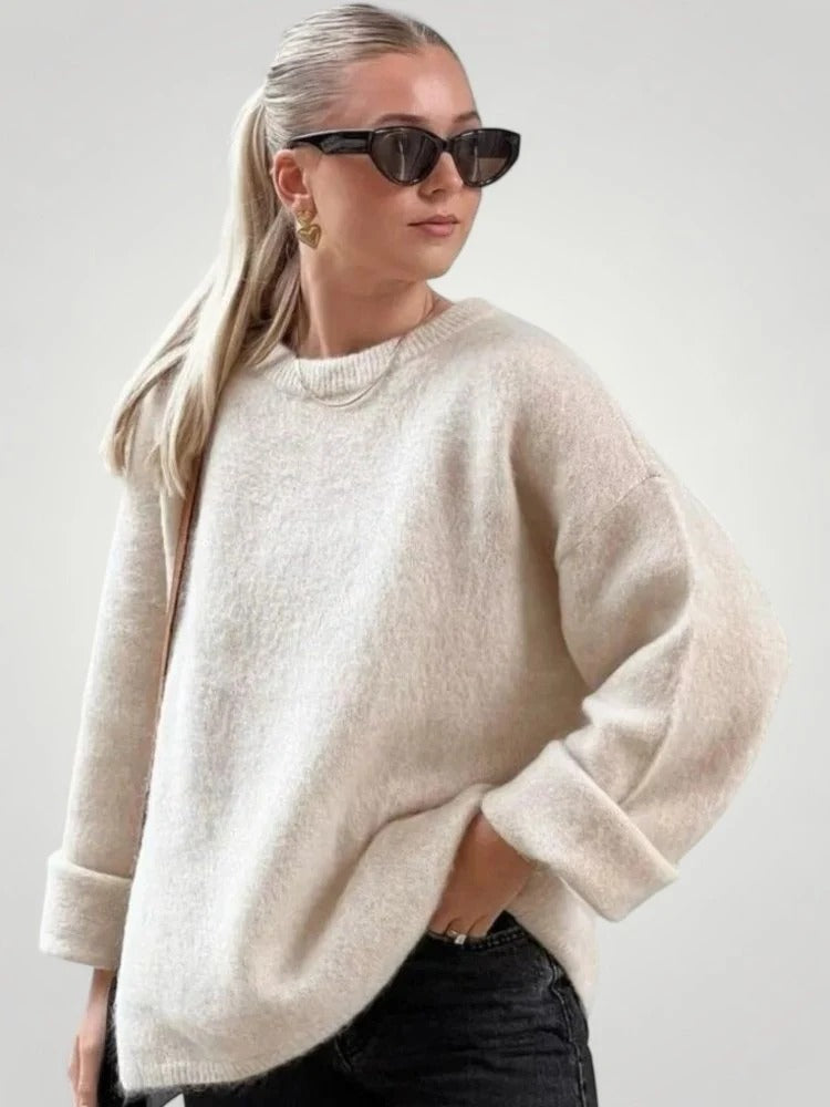 Oversized Women's Sweater with Relaxed Fit and Rolled-Up Cuffs | L&S - 1 - London-stylehouse.com