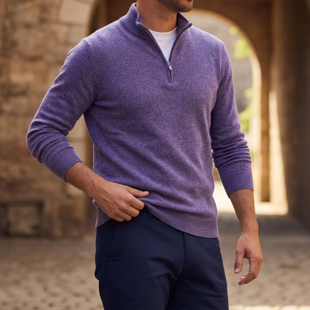 Men's zip-up sweater in textured finish | L&S - 6 - London-stylehouse.com