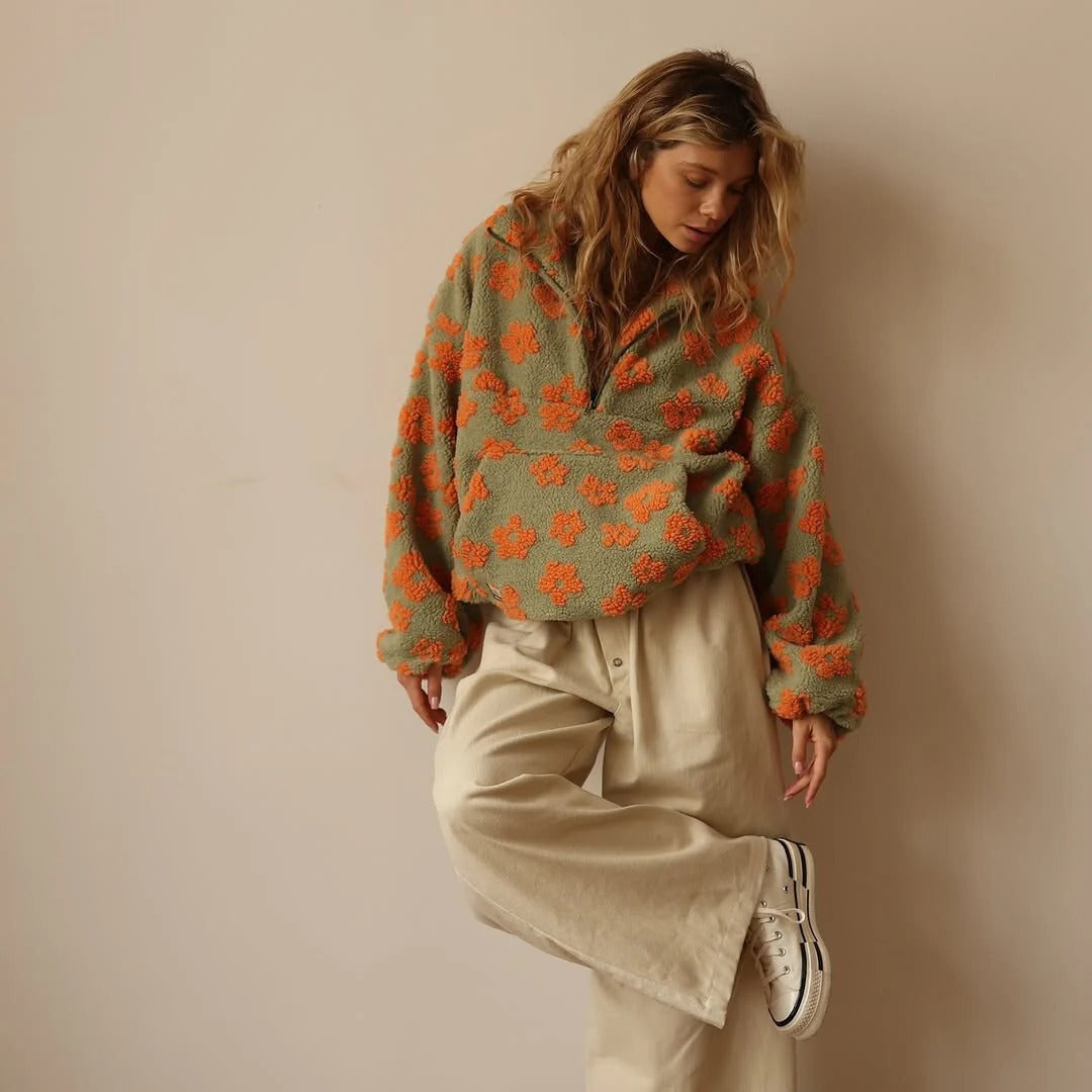Jacket Women's Oversized Floral Print with Half Zip | L&S - 6 - London-stylehouse.com