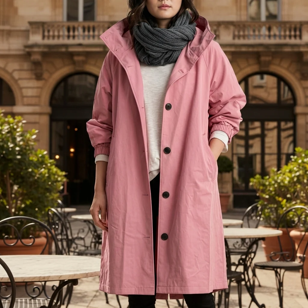 Women’s longline jacket with hood and button placket | L&S - 3 - London-stylehouse.com