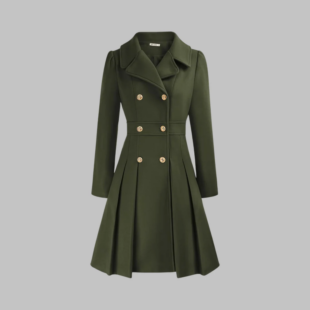 Women's coat with flared skirt and double-breasted design | L&S - 1 - London-stylehouse.com