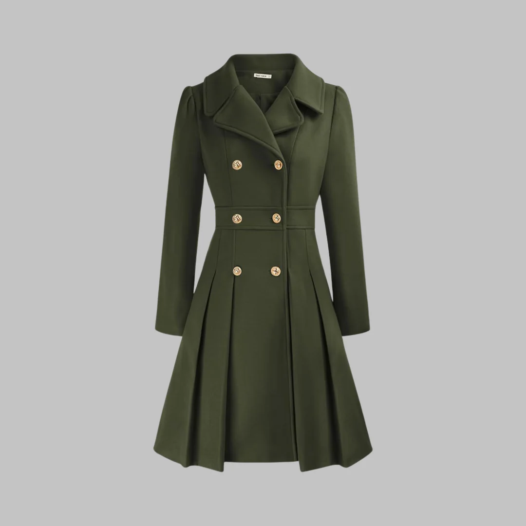 Women's coat with flared skirt and double-breasted design | L&S - 1 - London-stylehouse.com