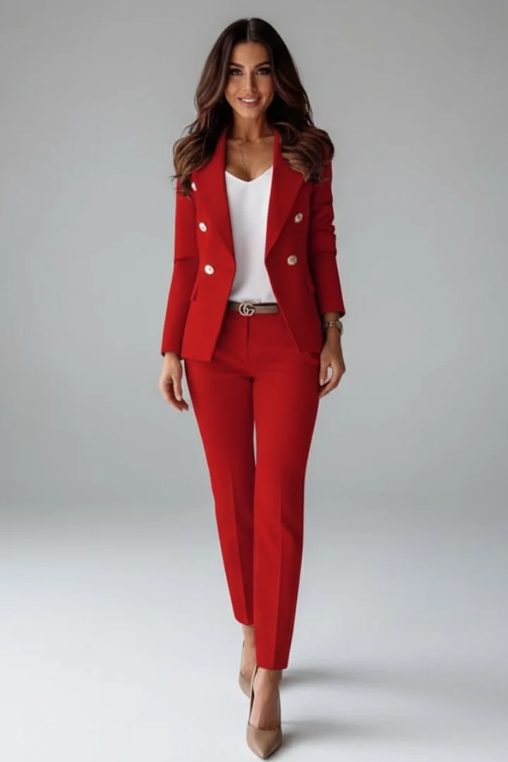 Two-Piece Women's Suit with Fitted Cut and Gold Buttons | L&S - 6 - London-stylehouse.com