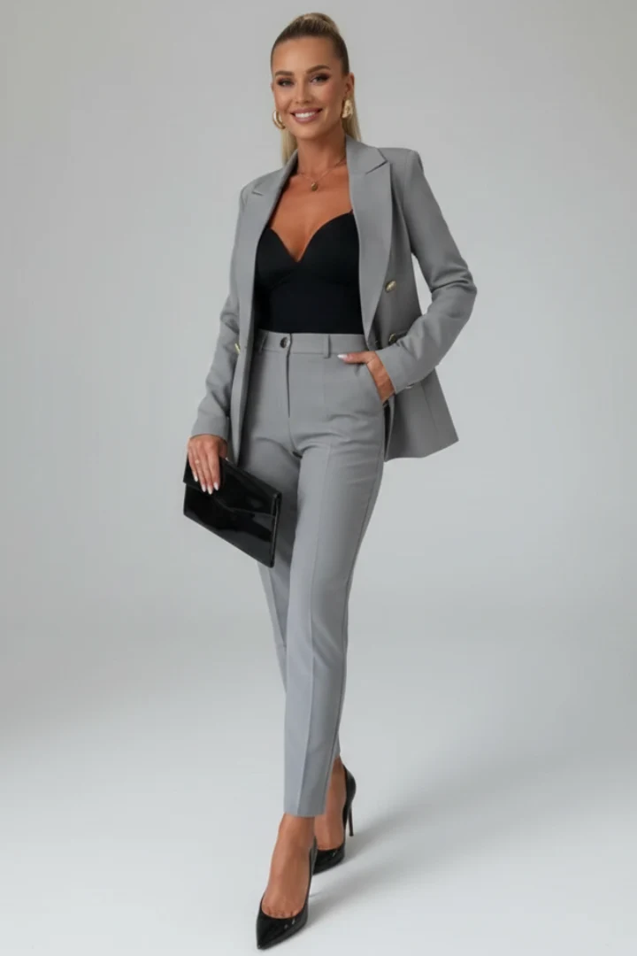 Two-Piece Women's Suit with Fitted Cut and Gold Buttons | L&S - 8 - London-stylehouse.com
