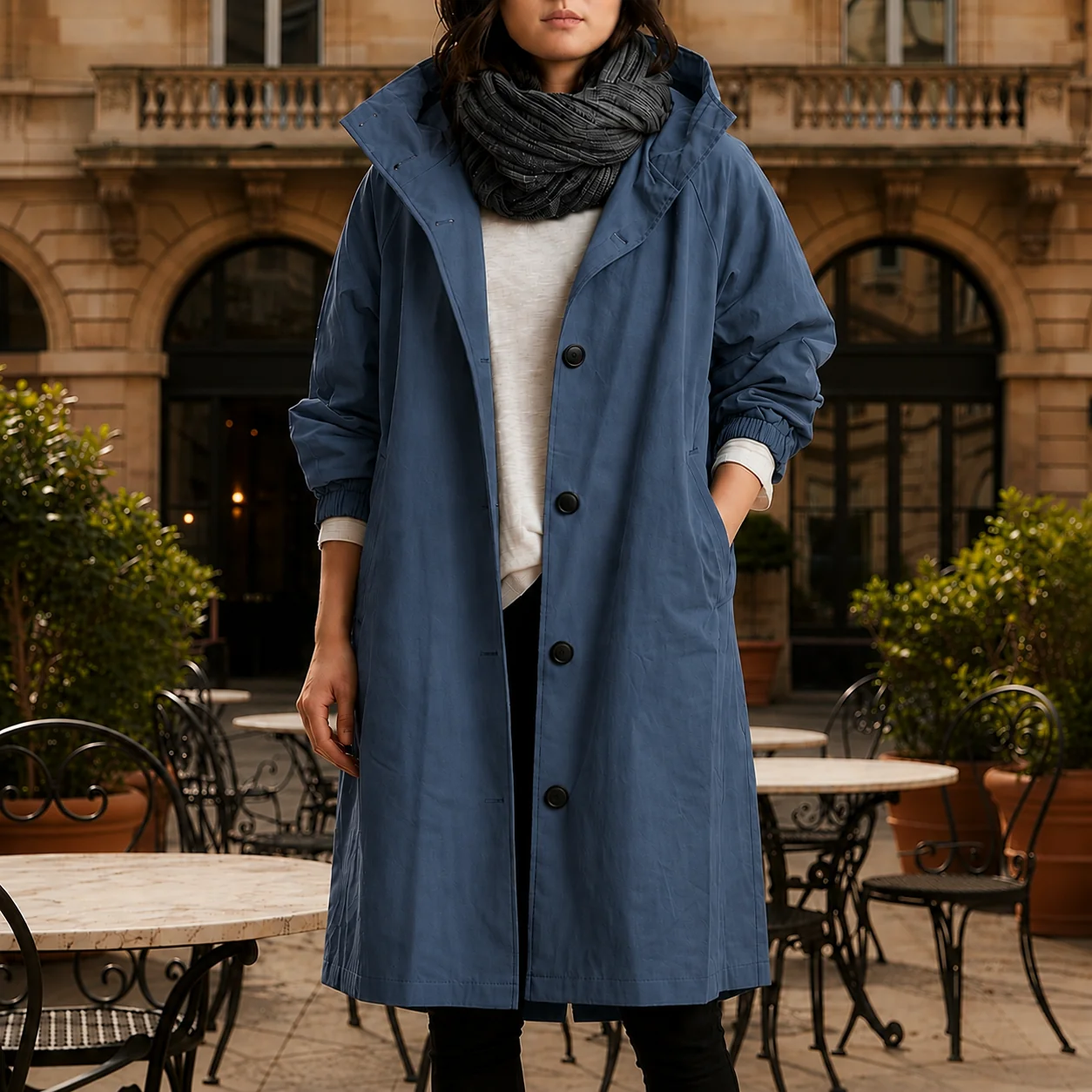 Women’s longline jacket with hood and button placket | L&S - 2 - London-stylehouse.com