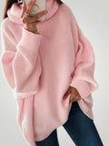 Women’s oversized roll neck jumper with ribbed texture | L&S - 1 - London-stylehouse.com