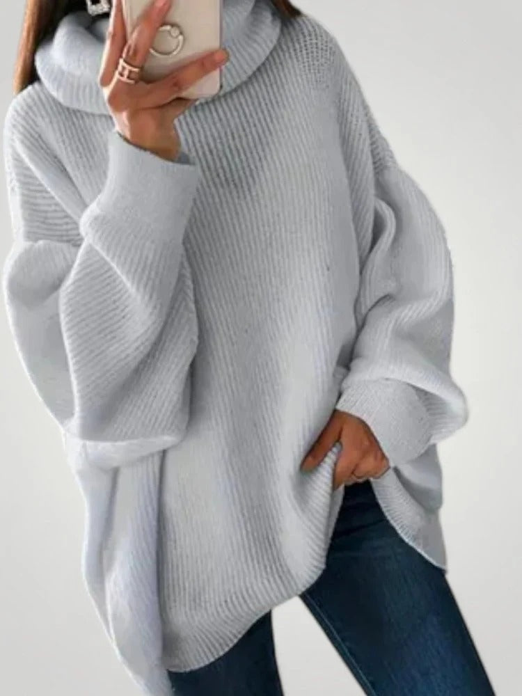 Women’s oversized roll neck jumper with ribbed texture | L&S - 2 - London-stylehouse.com