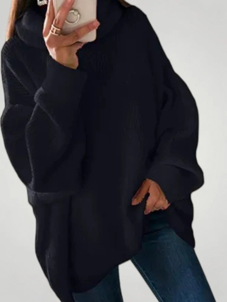 Women’s oversized roll neck jumper with ribbed texture | L&S - 3 - London-stylehouse.com