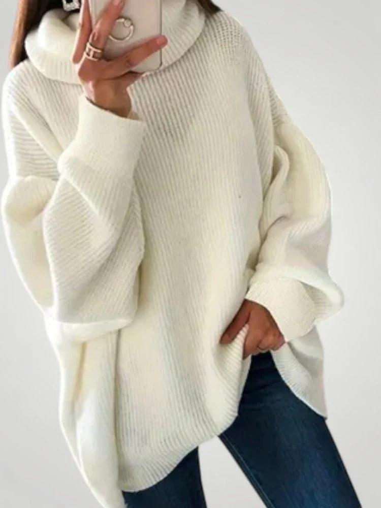 Women’s oversized roll neck jumper with ribbed texture | L&S - 4 - London-stylehouse.com