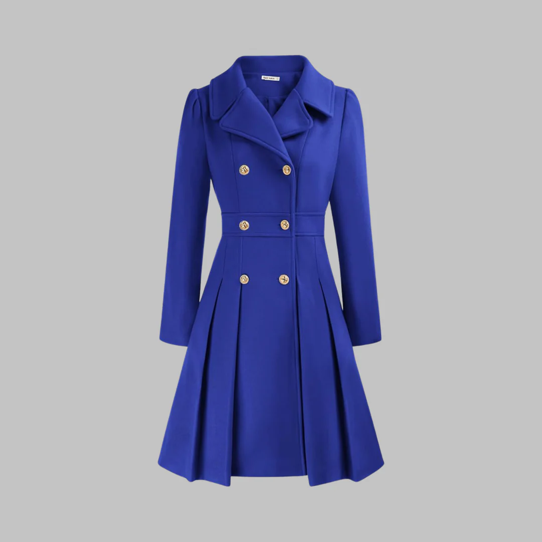 Women's coat with flared skirt and double-breasted design | L&S - 3 - London-stylehouse.com