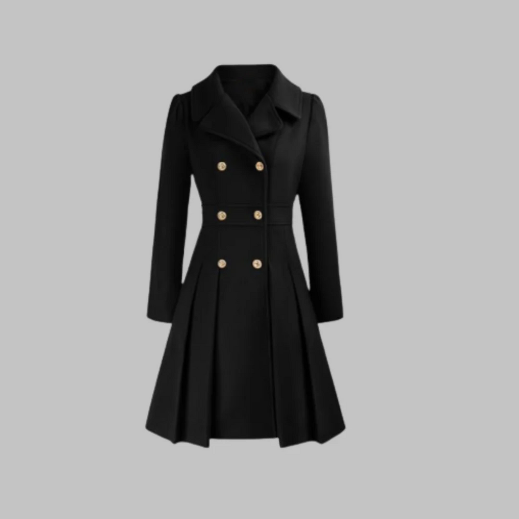 Women's coat with flared skirt and double-breasted design | L&S - 2 - London-stylehouse.com
