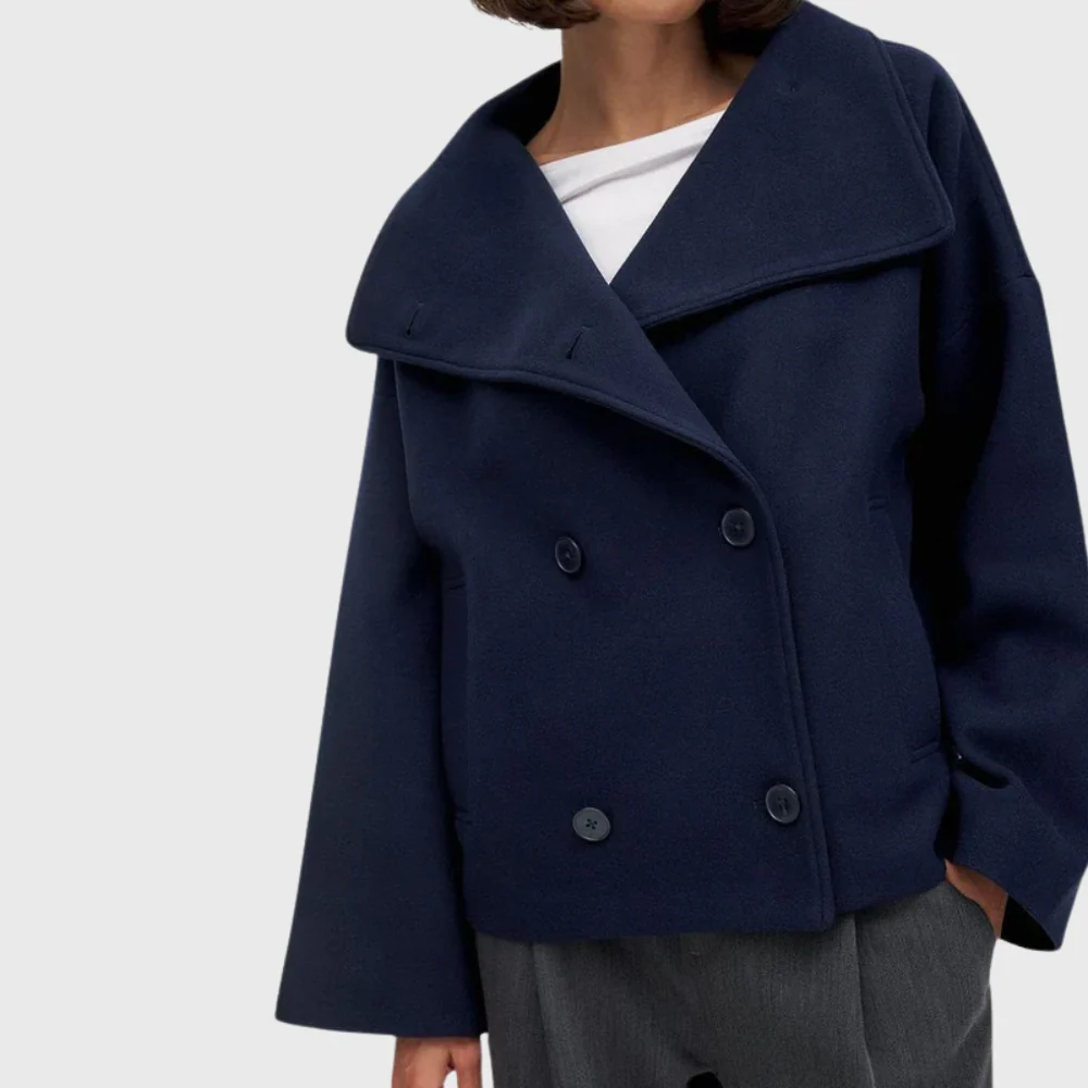 Women's double-breasted jacket with wide lapel and relaxed fit | L&S - 2 - London-stylehouse.com