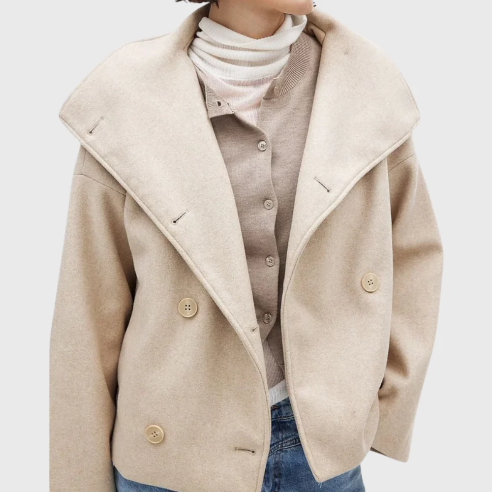 Women's double-breasted jacket with wide lapel and relaxed fit | L&S - 3 - London-stylehouse.com