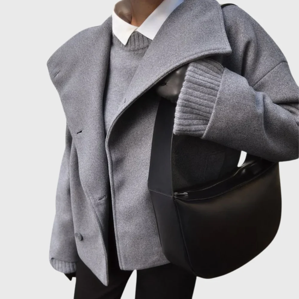 Women's double-breasted jacket with wide lapel and relaxed fit | L&S - 4 - London-stylehouse.com