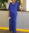 Two-Piece Set Women's with V-Neck and Flowy Silhouette | L&S - 1 - London-stylehouse.com