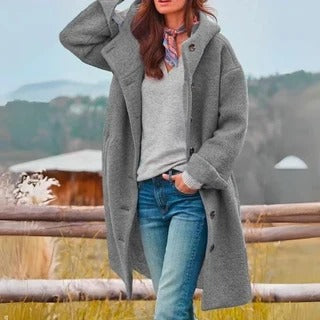 Women's Coat with Hood and Button Closure | L&S