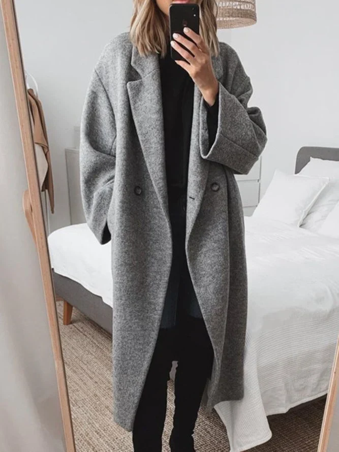 Women's Oversized Coat with Double-Breasted Closure | L&S - 1 - London-stylehouse.com