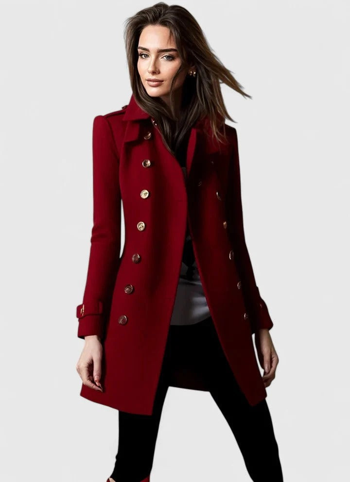 Women's coat with a tailored fit and gold buttons | L&S - 4 - London-stylehouse.com