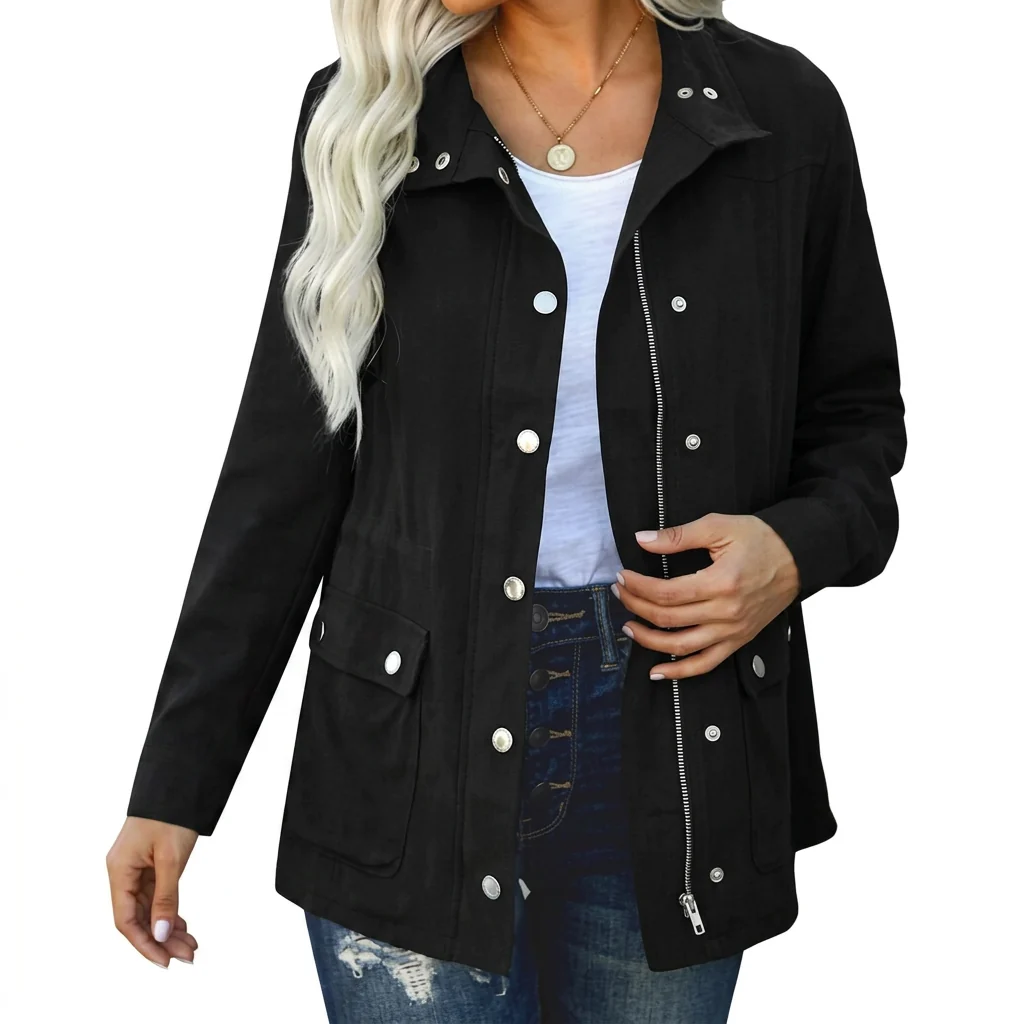 Utility jacket women's, relaxed fit with press-stud fastening | L&S - 1 - London-stylehouse.com