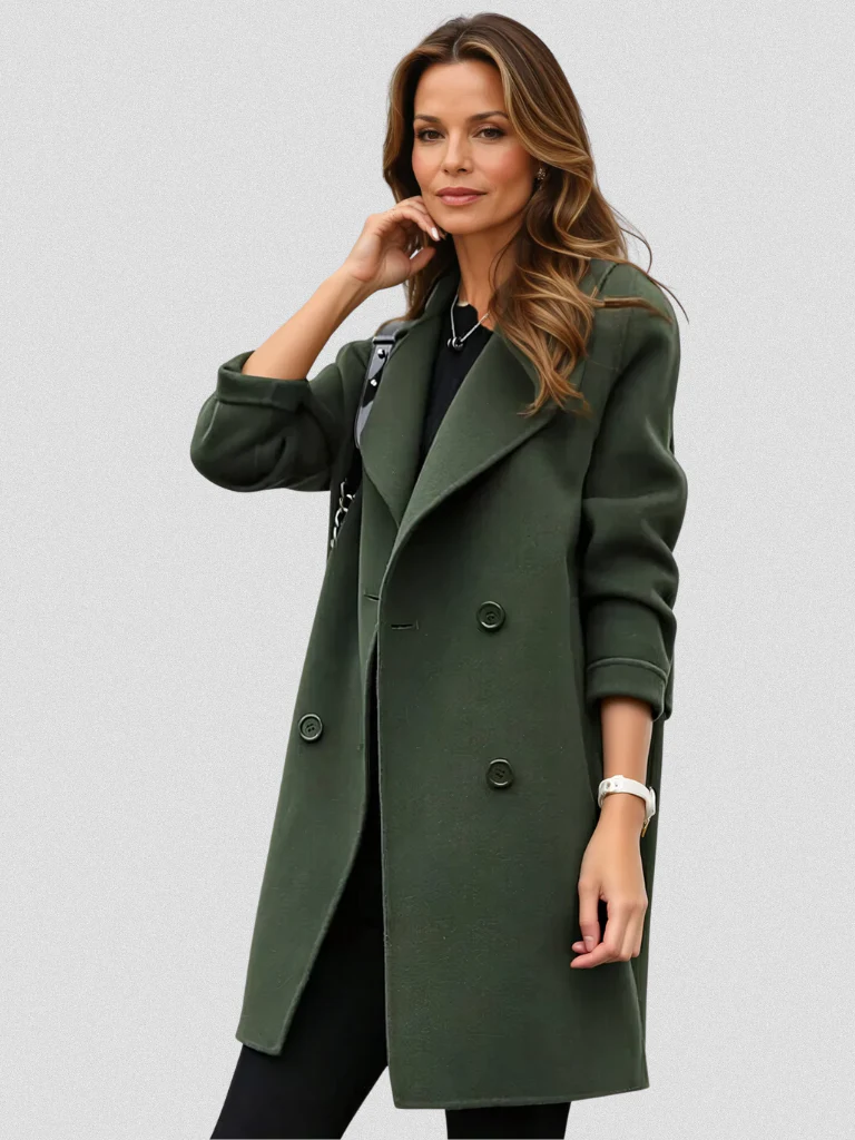 Women's Double-Breasted Coat with Oversized Lapels | L&S - 1 - London-stylehouse.com