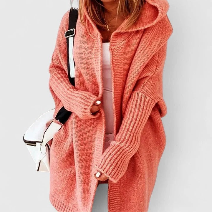 Women's oversized cardigan with hood and ribbed sleeves | L&S - 2 - London-stylehouse.com