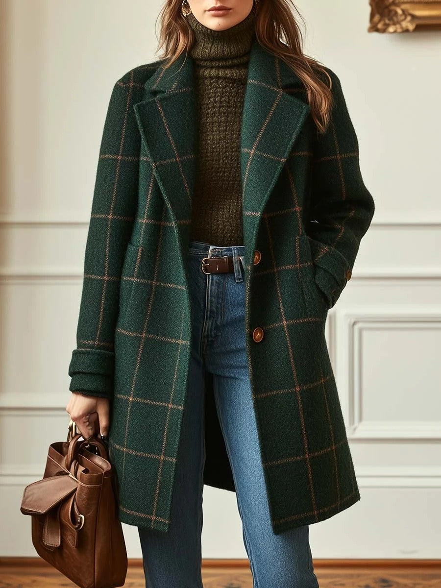 Checked women's coat with a tailored fit and double-breasted design | L&S - 1 - London-stylehouse.com