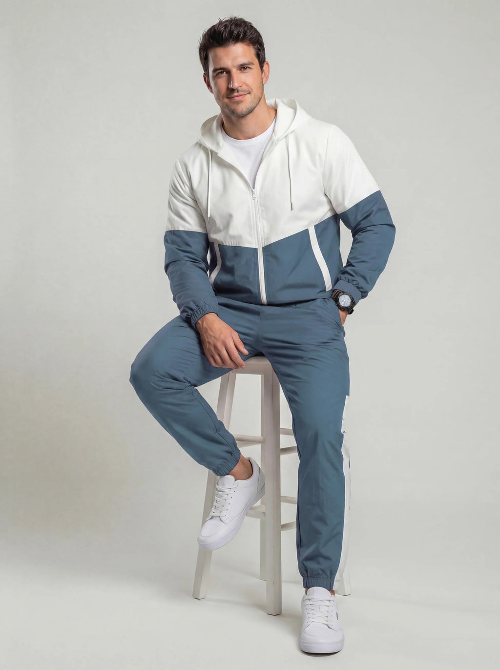 Men's Two-Piece Set: Colour-Block Hoodie and Jogging Bottoms | L&S - 2 - London-stylehouse.com