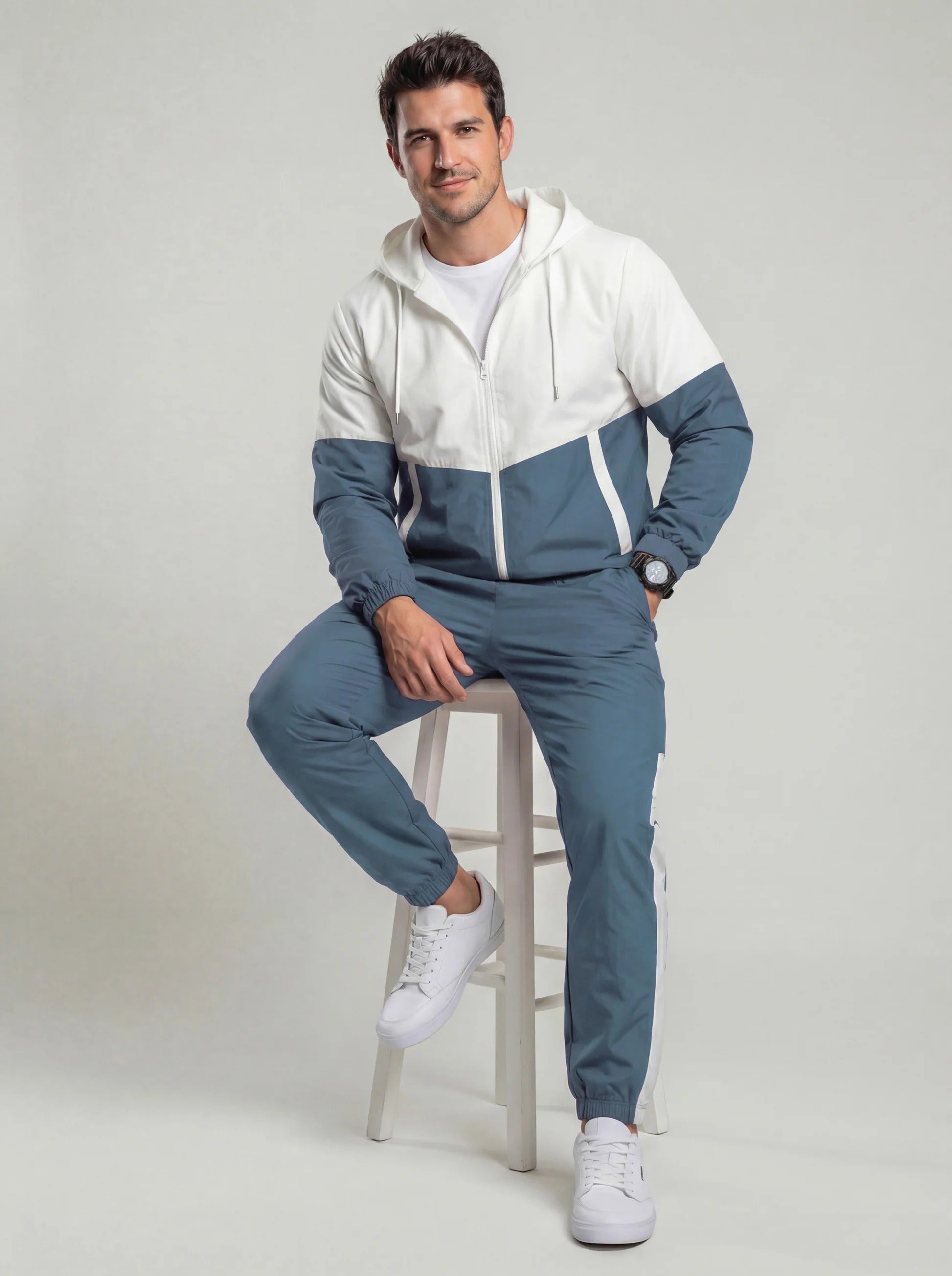 Men's Two-Piece Set: Colour-Block Hoodie and Jogging Bottoms | L&S - 2 - London-stylehouse.com